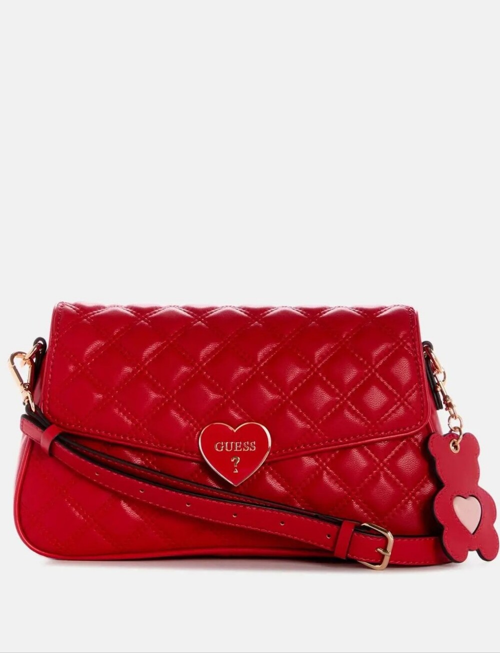 GUESS Red Quilted Heart-Emblem Crossbody Bag